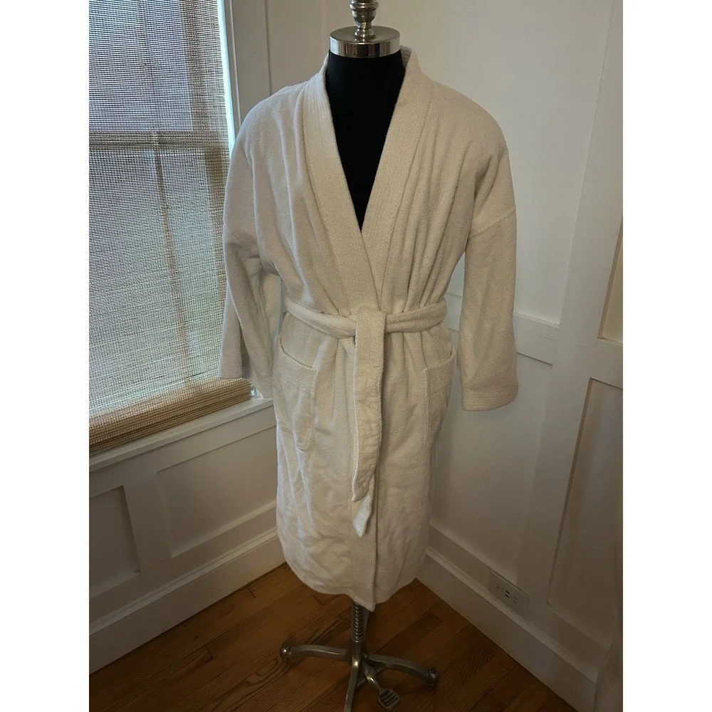 Vintage Bill Blass Robe Men One Size Belted Pockets Terry 100% Cotton  WHITE